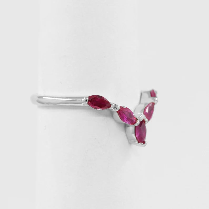14K MARQUISE RUBY CHEVRON BAND