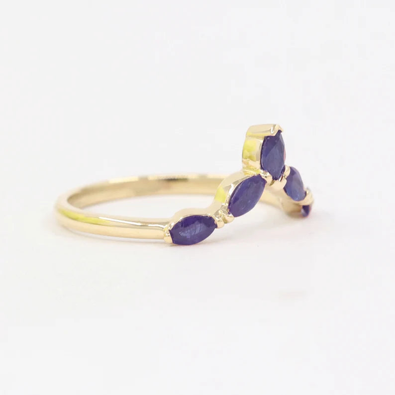 14K MARQUISE SAPPHIRE CHEVRON BAND