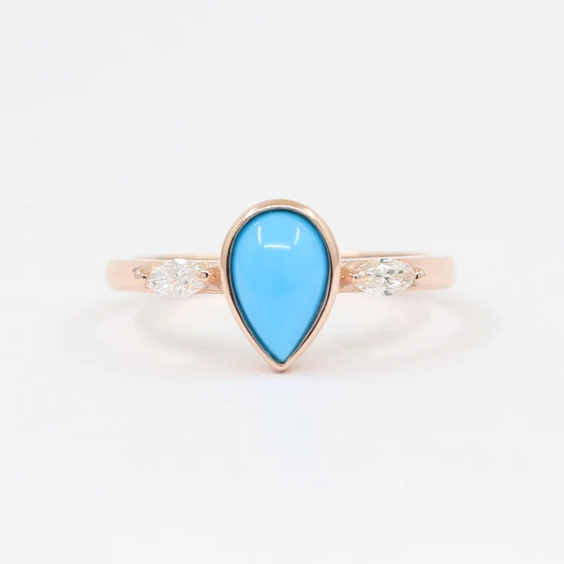 14K TURQUOISE BEZEL RING DIAMOND BAND 3 RING SET
