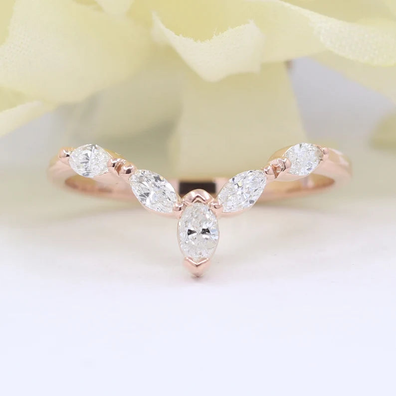 14K TURQUOISE BEZEL RING MARQUISE DIAMOND CHEVRON BAND 3 RING SET