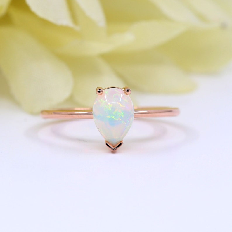 14K PEAR OPAL RING DIAMOND CROWN U BAND 2 RING SET