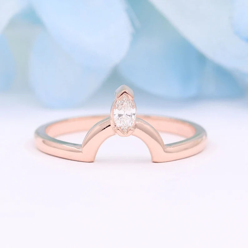 14K MARQUISE DIAMOND U SHAPE CROWN BAND