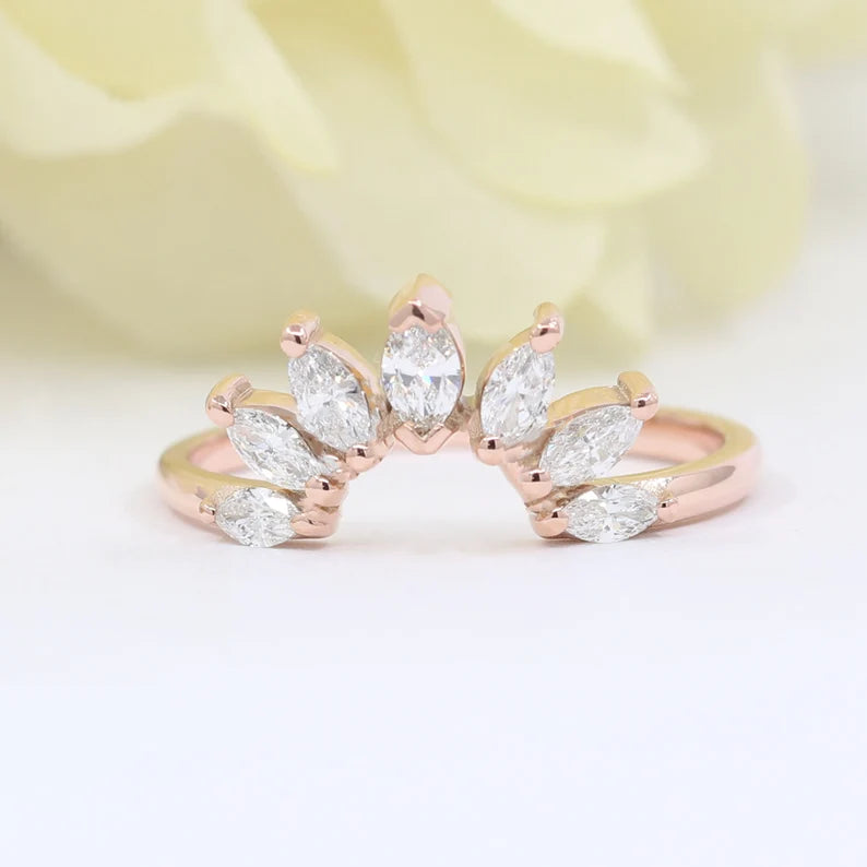 14K TURQUOISE BEZEL RING MARQUISE DIAMOND U CROWN BAND 2 RING SET