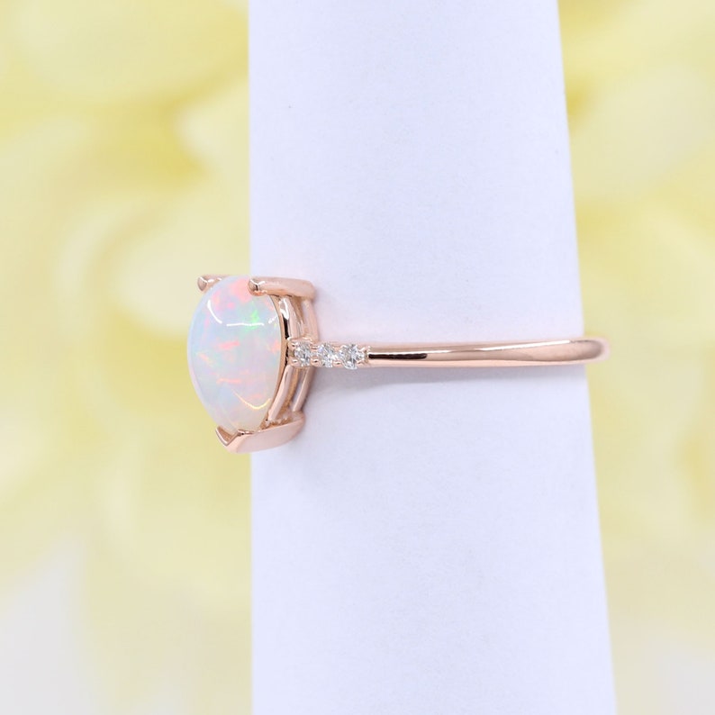 14K PEAR OPAL DIAMOND SOLITAIRE RING