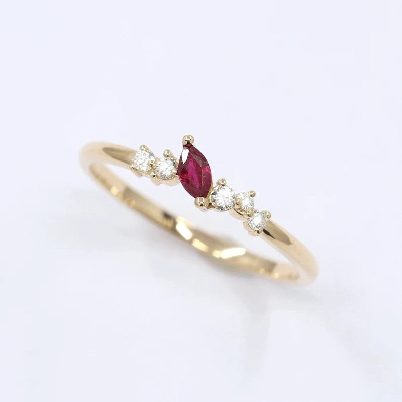 14K 1 MARQUISE RUBY DIAMOND CLUSTER BAND
