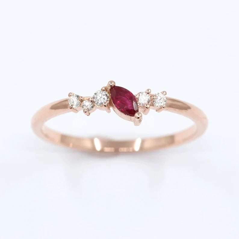 14K 1 MARQUISE RUBY DIAMOND CLUSTER BAND