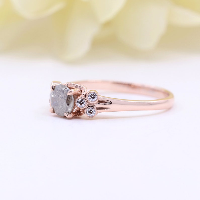 14K 0.59CT SALT AND PEPPER DIAMOND BEZEL CLUSTER RING