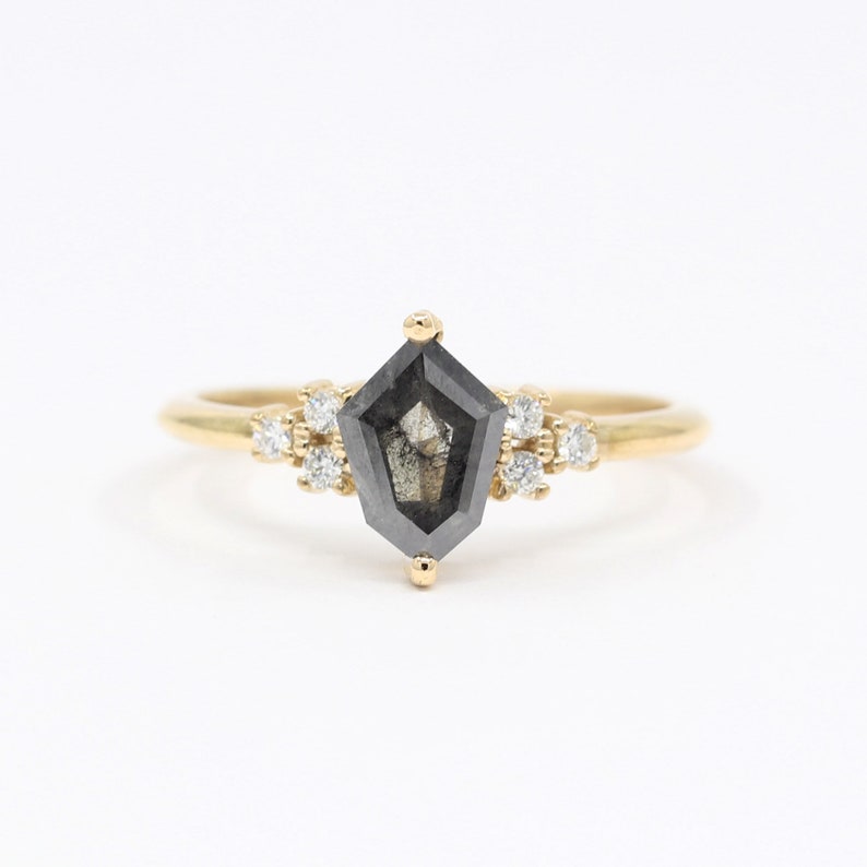 14K 1.2CT SALT AND PEPPER DIAMOND CLUSTER RING