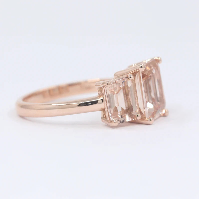 14K EMERALD CUT MORGANITE RING