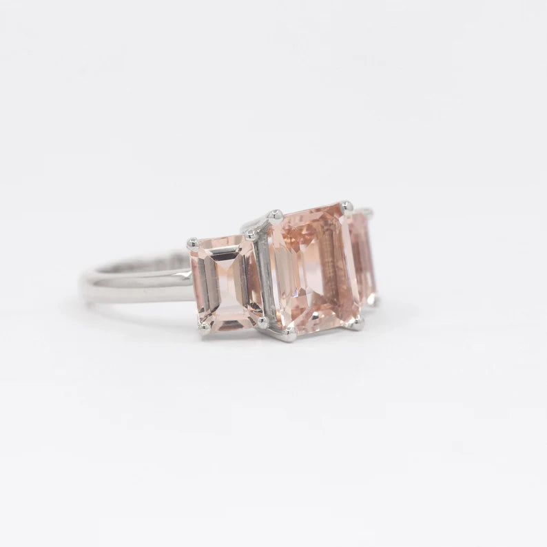 14K EMERALD CUT MORGANITE RING