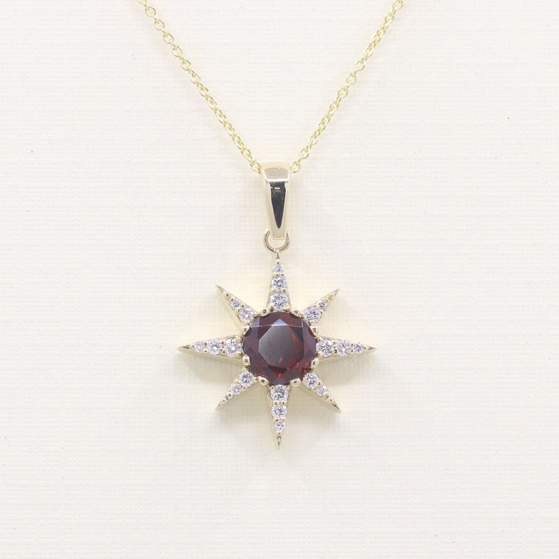 14K GARNET DIAMOND STAR NECKLACE