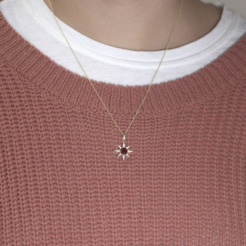 14K GARNET DIAMOND STAR NECKLACE
