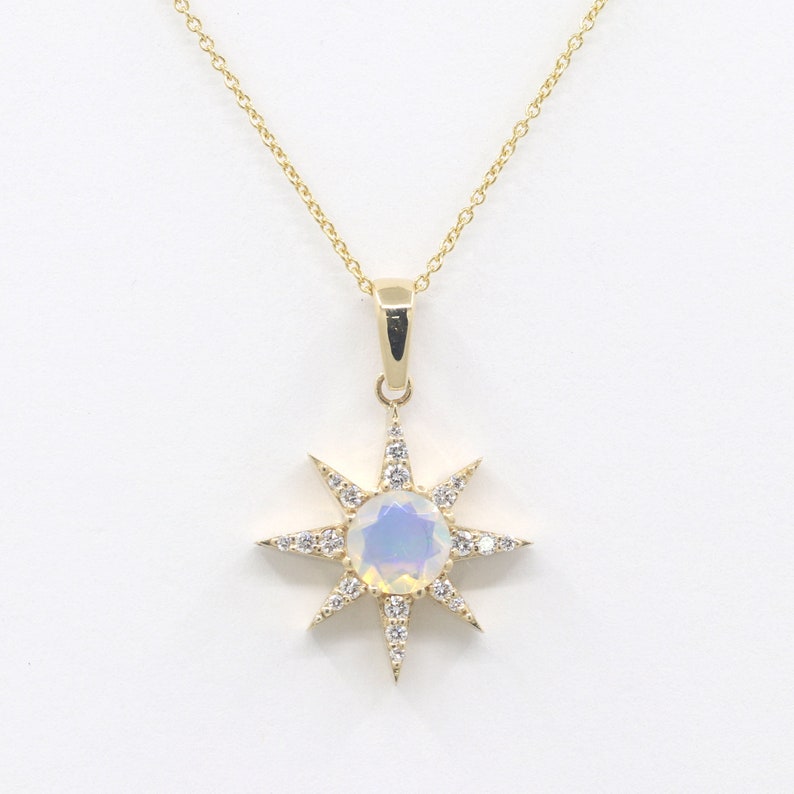 14K OPAL DIAMOND STAR NECKLACE