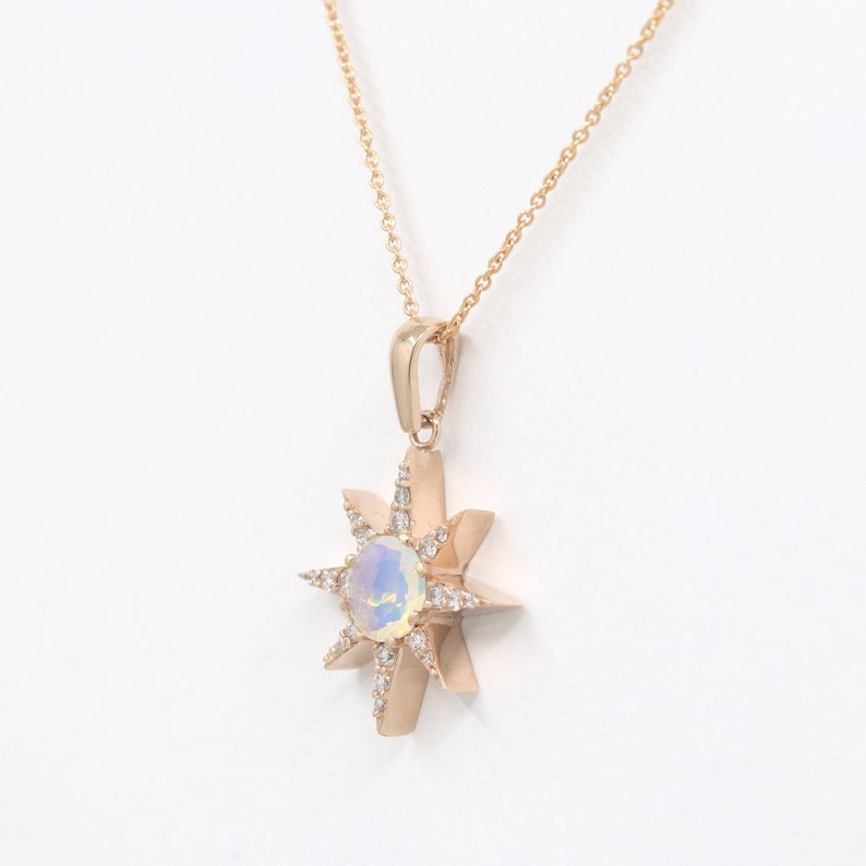 14K OPAL DIAMOND STAR NECKLACE
