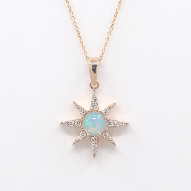 14K CABOCHON OPAL DIAMOND STAR NECKLACE