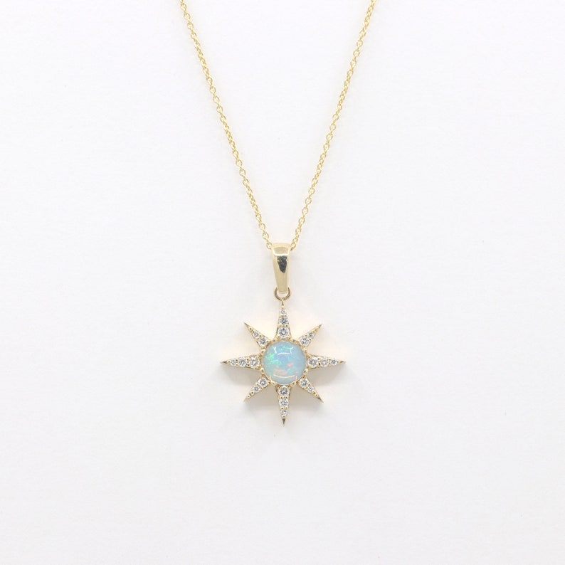 14K CABOCHON OPAL DIAMOND STAR NECKLACE