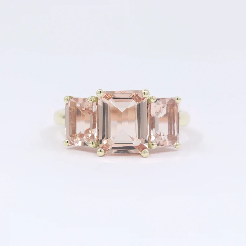 14K EMERALD CUT MORGANITE RING