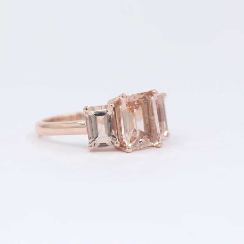 14K EMERALD CUT MORGANITE RING