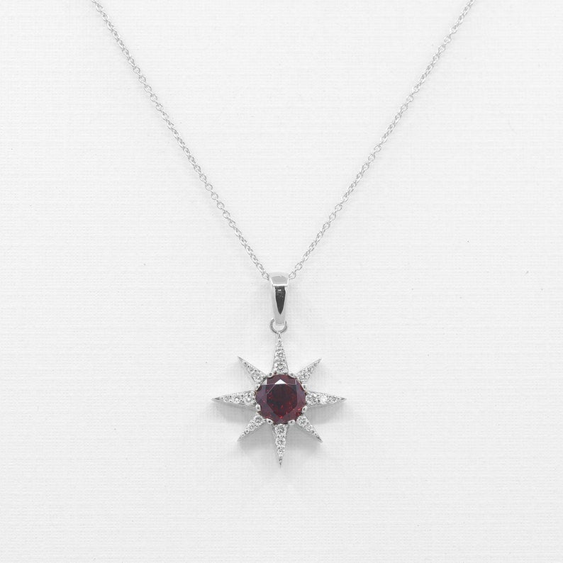 14K GARNET DIAMOND STAR NECKLACE