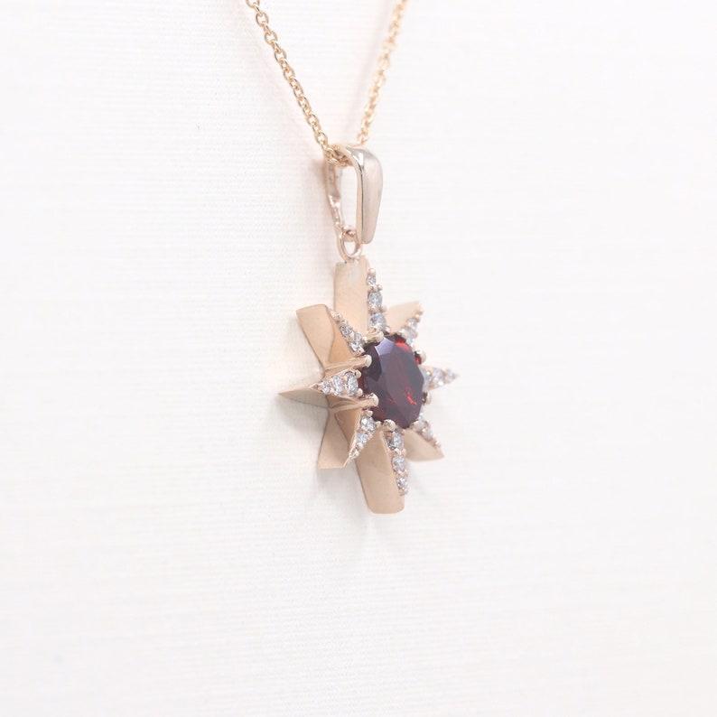 14K GARNET DIAMOND STAR NECKLACE