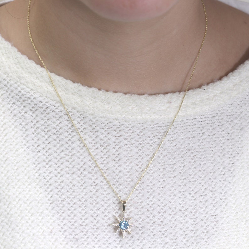 14K BLUE ZIRCON DIAMOND STAR NECKLACE
