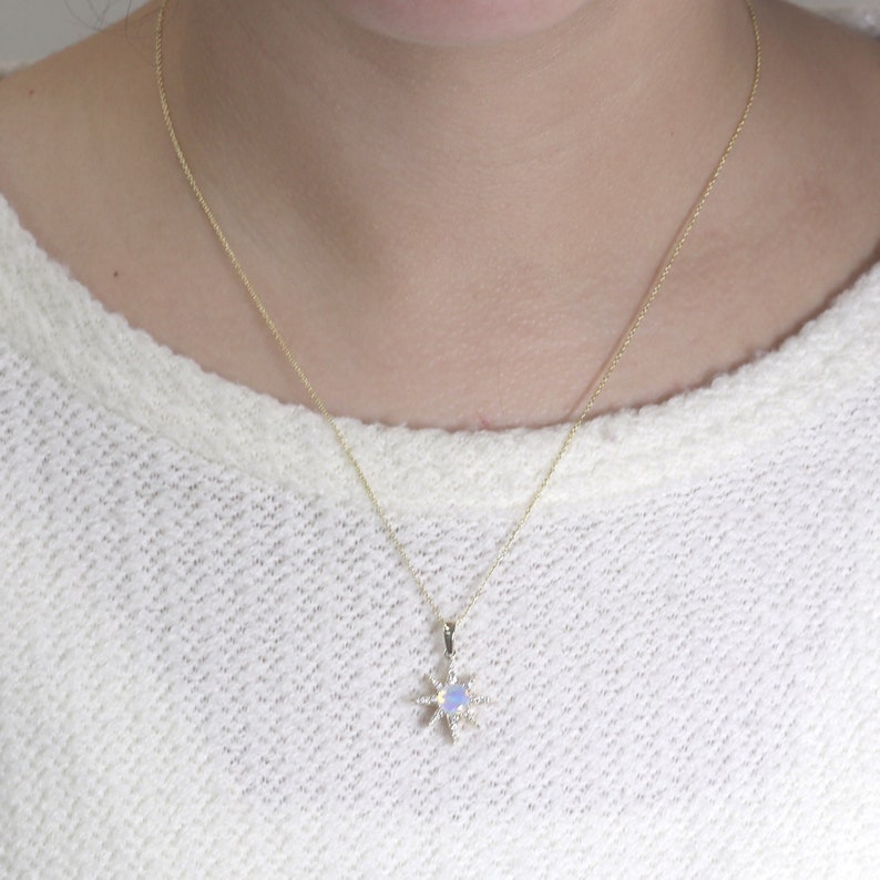 14K OPAL DIAMOND STAR NECKLACE