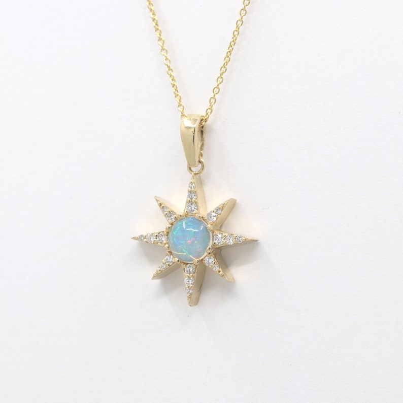 14K CABOCHON OPAL DIAMOND STAR NECKLACE