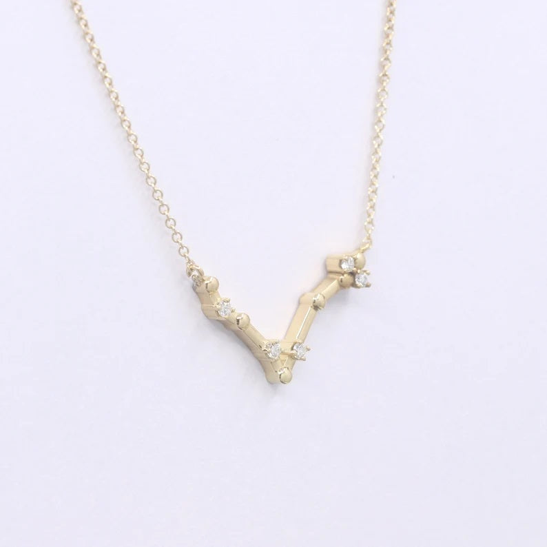 14K DIAMOND PISCES ZODIAC SIGN SMALL VERSION NECKLACE