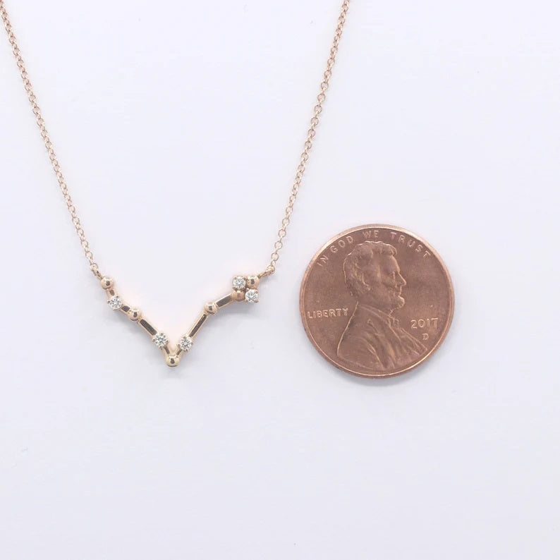 14K DIAMOND PISCES ZODIAC SIGN SMALL VERSION NECKLACE