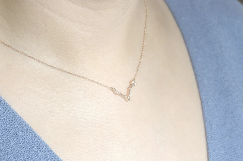 14K DIAMOND PISCES ZODIAC SIGN SMALL VERSION NECKLACE
