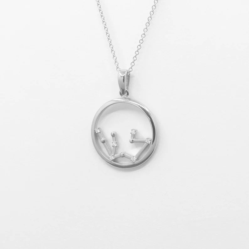 14K DIAMOND AQUARIUS ZODIAC SIGN CIRCLE NECKLACE