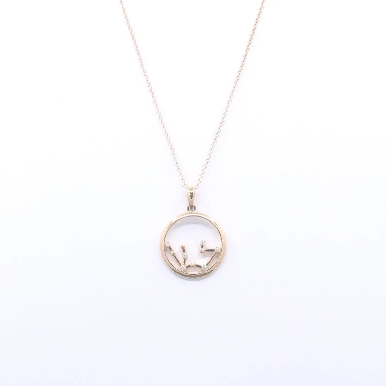 14K DIAMOND AQUARIUS ZODIAC SIGN CIRCLE NECKLACE
