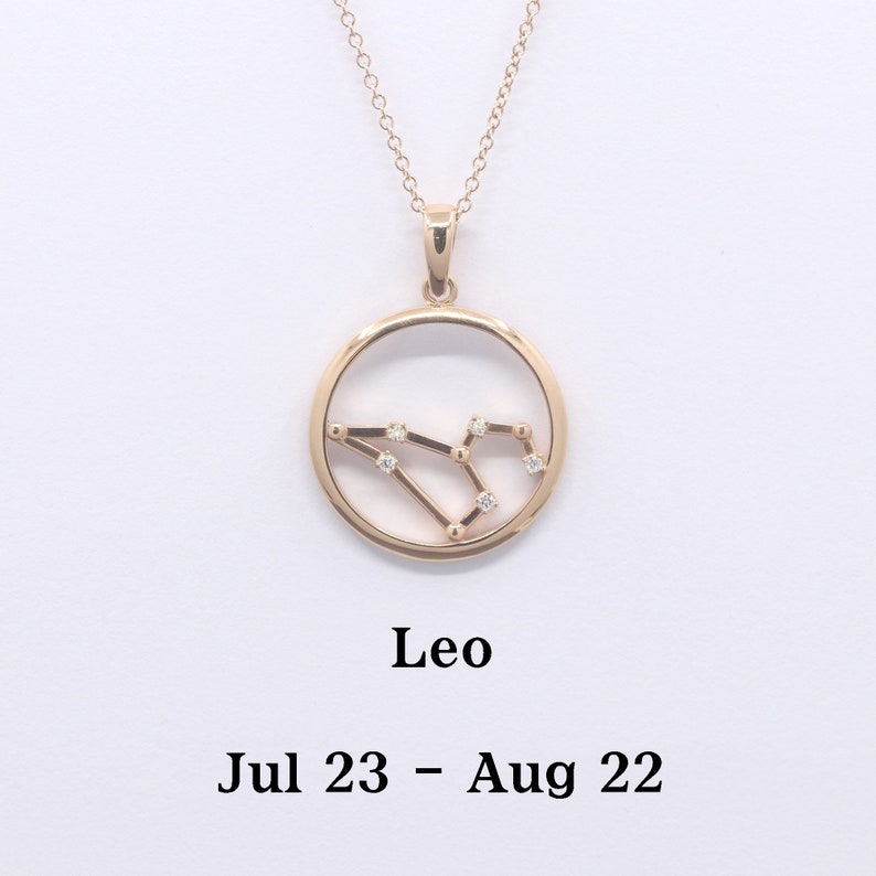 14K DIAMOND LEO ZODIAC SIGN CIRCLE NECKLACE