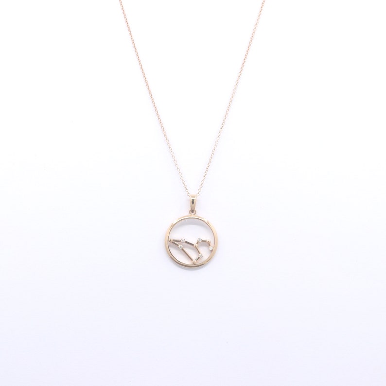14K DIAMOND LEO ZODIAC SIGN CIRCLE NECKLACE