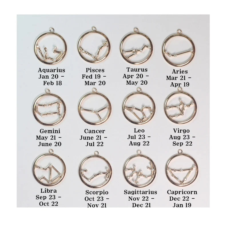 14K DIAMOND AQUARIUS ZODIAC SIGN CIRCLE NECKLACE