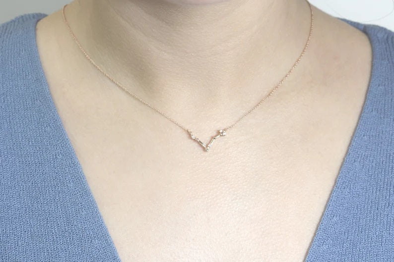 14K DIAMOND PISCES ZODIAC SIGN SMALL VERSION NECKLACE