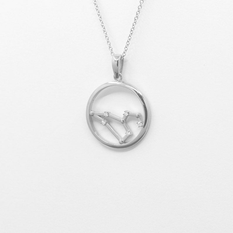 14K DIAMOND LEO ZODIAC SIGN CIRCLE NECKLACE