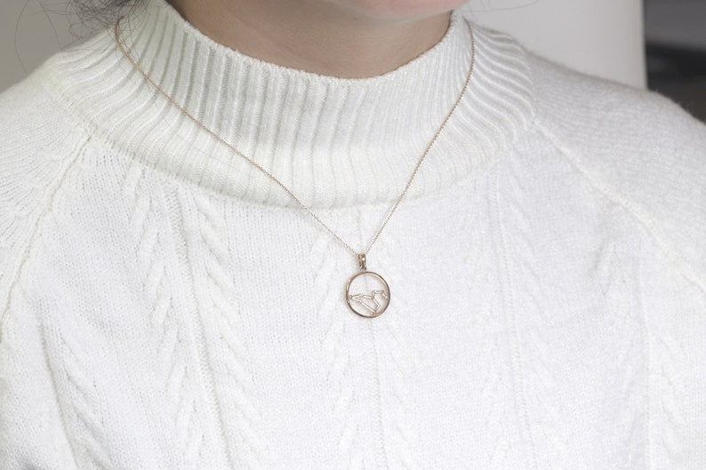 14K DIAMOND LEO ZODIAC SIGN CIRCLE NECKLACE