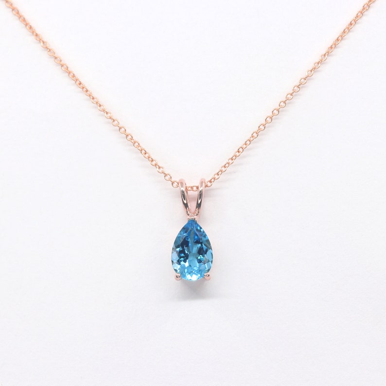 14K PEAR BLUE TOPAZ SOLITAIRE NECKLACE