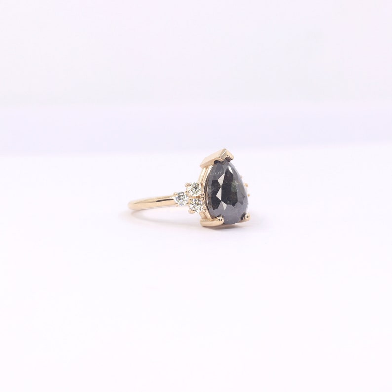 14K 3.73CT SALT AND PEPPER DIAMOND CLUSTER RING
