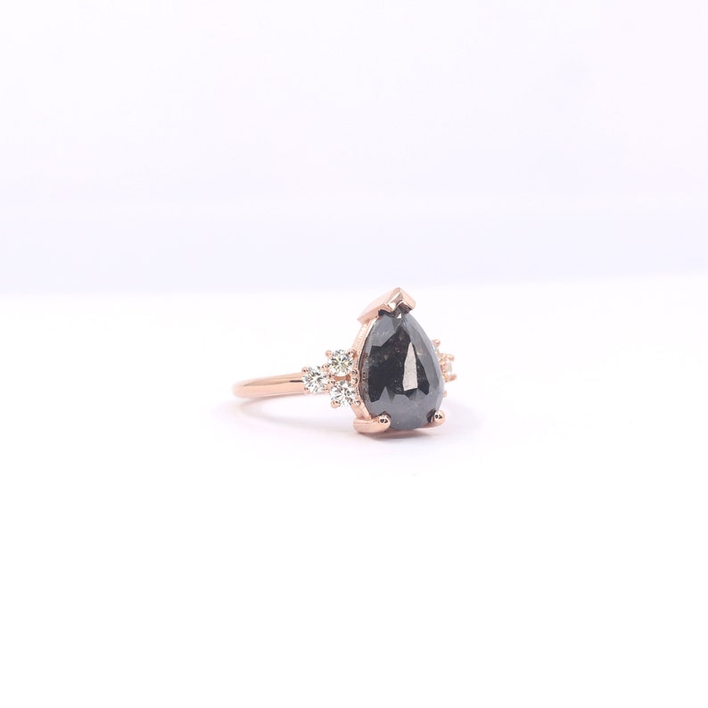 14K 3.73CT SALT AND PEPPER DIAMOND CLUSTER RING