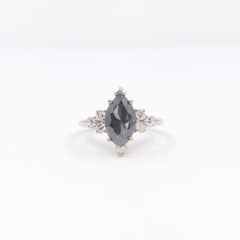 14K 2.51CT SALT AND PEPPER DIAMOND CLUSTER RING