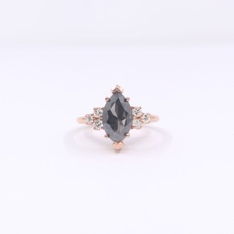 14K 2.51CT SALT AND PEPPER DIAMOND CLUSTER RING