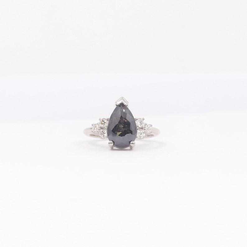 14K 3.73CT SALT AND PEPPER DIAMOND CLUSTER RING
