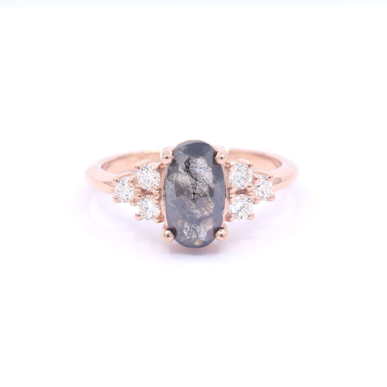 14K 1.56CT SALT AND PEPPER DIAMOND CLUSTER RING