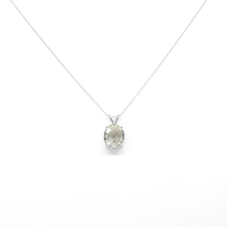 14K GREEN AMETHYST SOLITAIRE NECKLACE