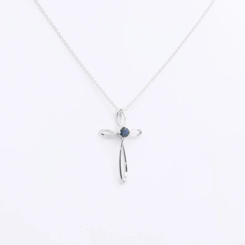14K SAPPHIRE CROSS NECKLACE