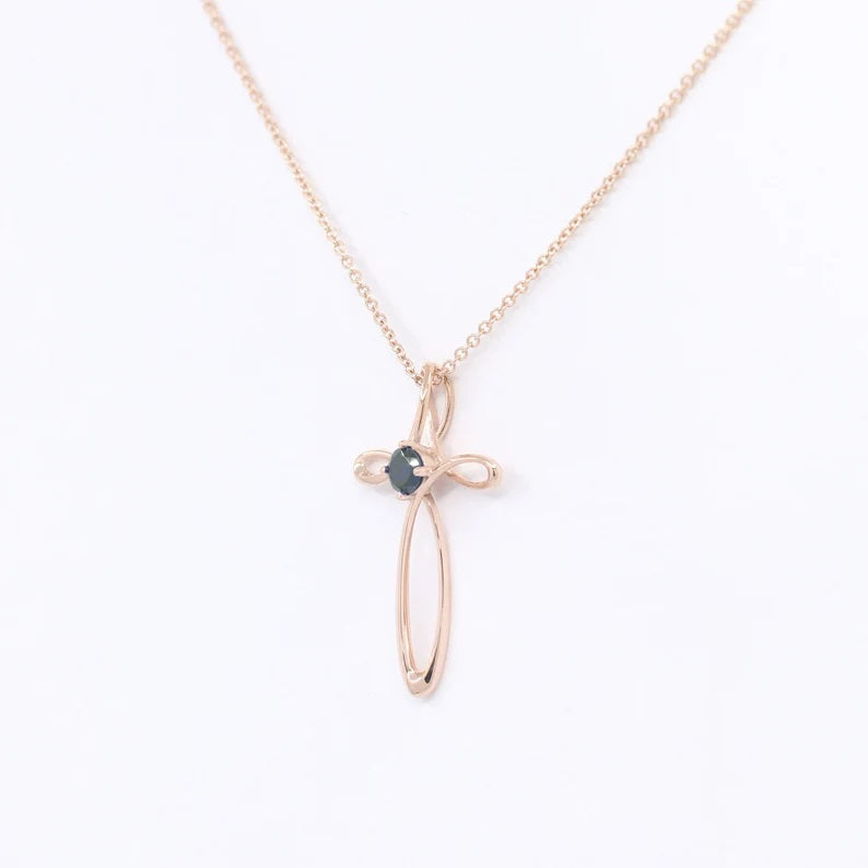 14K SAPPHIRE CROSS NECKLACE