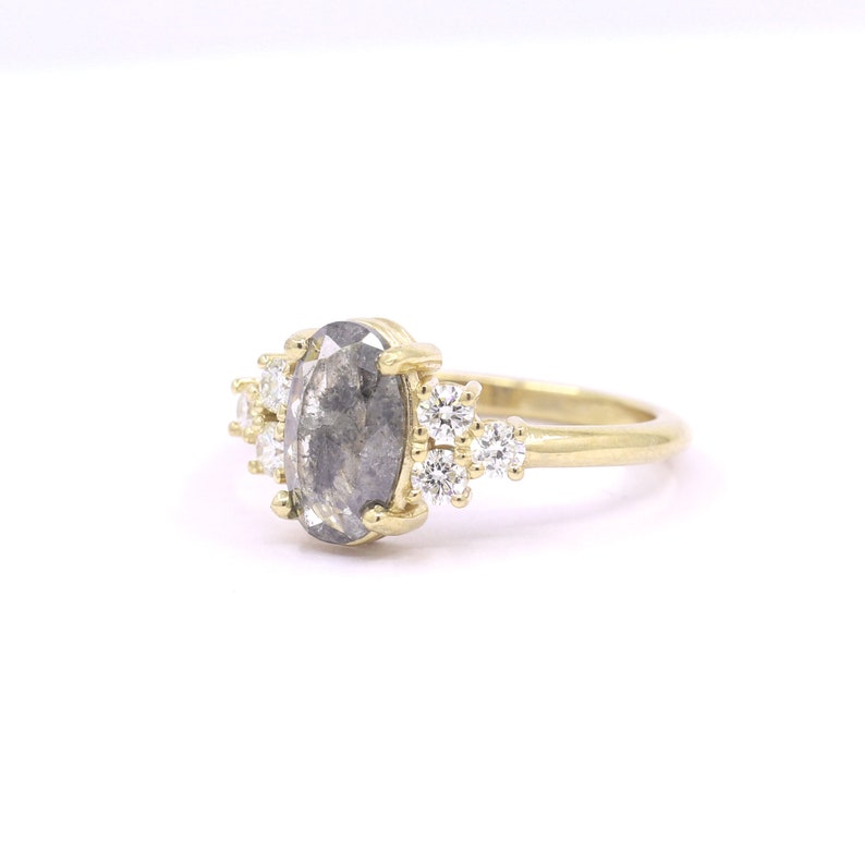 14K 0.97CT SALT AND PEPPER DIAMOND CLUSTER RING