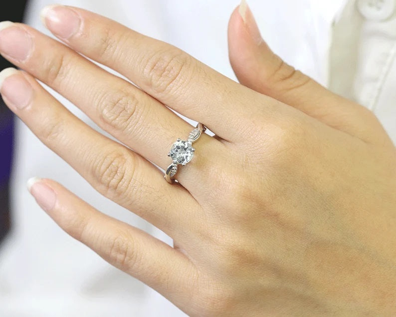 14K AQUAMARINE DIAMOND TWIST RING